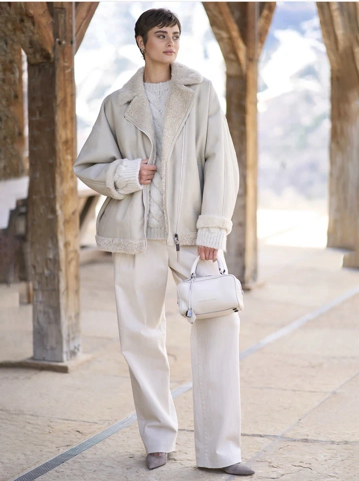 Jaqueta de motociclista Brunello Cucinelli Shearling - Nova com etiqueta - Tamanho 0 IT36 - Imagem 1 de 4