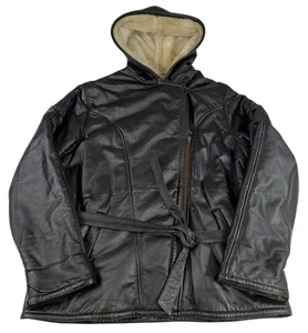 Abrigo de cuero Wilsons de colección para mujer 1X negro forrado de piel sintética con capucha cremallera chaqueta con cinturón - Imagen 1 de 12