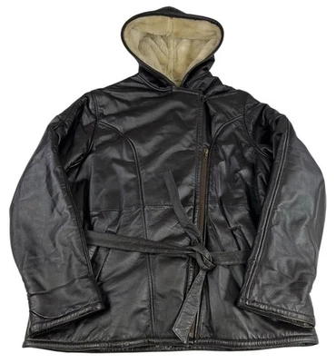 Abrigo de cuero Wilsons de colección para mujer 1X negro forrado de piel sintética con capucha cremallera chaqueta con cinturón Foto 1 de 4