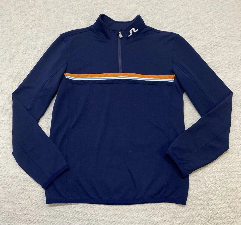 J. Lindeberg 1/4 拉链套衫 Mikael 拉丝 Fieldsensor 男式小号模拟颈部 — 第 1/4 张图片