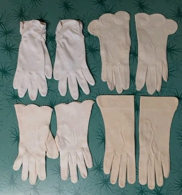 Lot of 4 Pairs Vintage Ladies Dress Gloves Size Sm/Med White And Ivory Color - Image 1 of 4