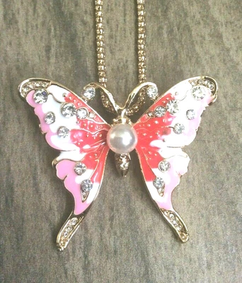 Betsey Johnson Colgante Mariposa Cristal Rosa y Blanco en Collar Cadena Oro Nuevo Foto 1 de 2