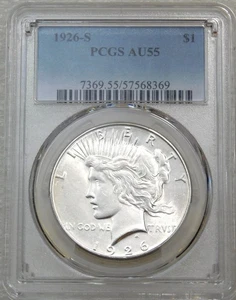 1926-S Peace Silver Dollar PCGS AU55 Frosty PQ Just Graded New Holder #S196C - Picture 1 of 4