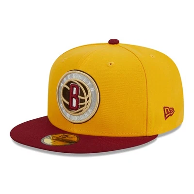 Men's New Era Yellow/Red Brooklyn Nets Fall Leaves 2-Tone 59FIFTY Fitted Hat - Image 1 of 4