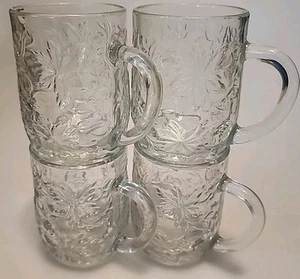 Princess House Poinsettia Fantasia Crystal Glass Coffee Tea Mug # 516 Set of 4 - Picture 1 of 8