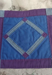 Vintage Diamond Design Colored Dollhouse Quilt Blues Purple - Picture 1 of 5