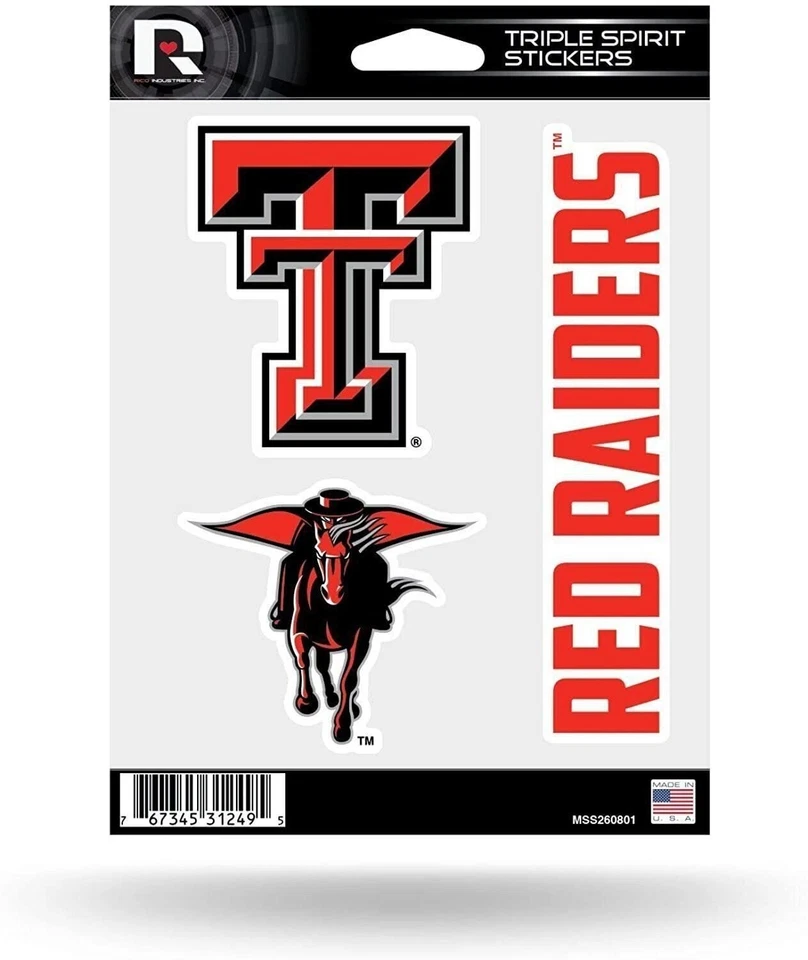 Hoja de calcomanías triple pegatina de 3 piezas de los Texas Tech University Red Raiders Foto 1 de 1