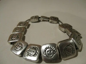 Armband - signiert Cookie Lee Kinder Kids Happy Faces - Zinn Vintage - Bild 1 von 11