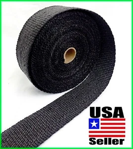 BLACK FIBERGLASS WRAP EXHAUST HEADER PIPE THERMAL INSULATION TAPE 2" x 50 FOOT - Bild 1 von 2