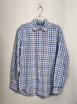 Camisa Joseph Abboud Hombre L Blanca Azul Cuadros Mangas Largas Algodón Rayas Informal Foto 1 de 4