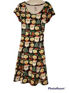 EUC Justice Girls Allover Christmas Emoji Stretch Polyester Skater Dress Size 10
