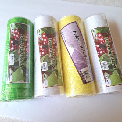 Deco Poly Mesh 10" x 10 Yards White/Green/Yellow Lot of 4 - Image 1 of 4