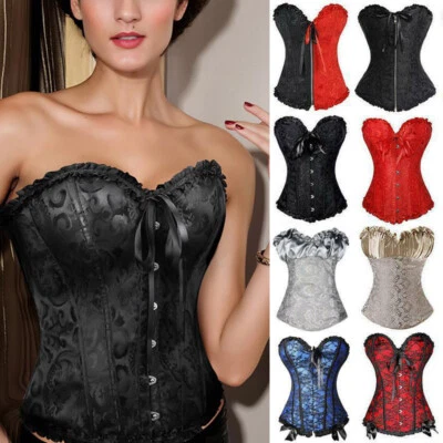 Mujeres Brocado Deshuesado Sobre Busto Corsé Bustier Top Cintura Entrenamiento Ajustador Talla Grande Foto 1 de 4