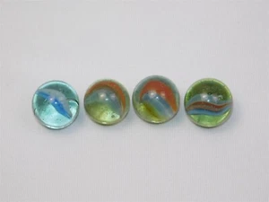 4 canicas de vidrio vintage Cateye azul claro naranja amarillo remolinos de 1" de diámetro - Imagen 1 de 6