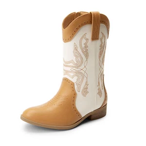 Kids Boys Girls Western Cowgirl Boots Cowboy Boots Zipper Pull On Mid Calf Boots - Picture 1 of 36
