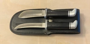 Buck 118A 103A Twin Set Fixed Blade Knives With Leather Sheath Black Handles - Picture 1 of 9