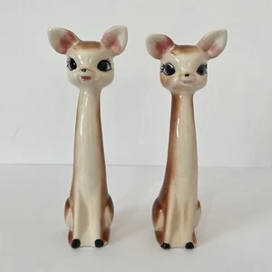 Vintage Long Neck Deer Kitsch Salt Pepper Shakers Ceramic Pair Japan Figurines - Picture 1 of 9