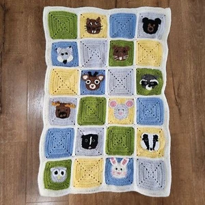 Handmade Crochet 3D Animal Unisex Baby Nuesery Infant Blanket Forest Cottagecore - Picture 1 of 15