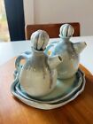 VTG Studio Art Pottery Oil and Vinegar Cruet with Stoppers and Plate