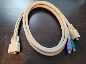 Câble pour ordinateur : VGA femelle vers VGA mâle + 2x PS/2, 2m, *neuf*, NOS - Photo 1/7