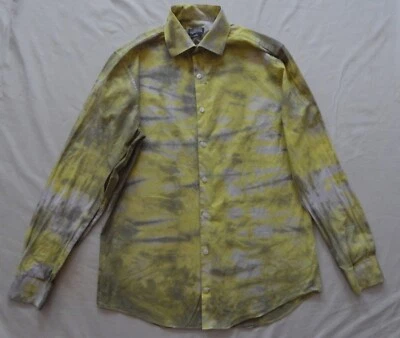 Camisa Tie Dye Amarilla Verde Rayas Manga Larga Con Botones - Mediana Delgada Para Hombres 15 Foto 1 de 4