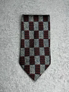 Ermenegildo Zegna Men’s Tie Burgundy Multicolor Geometric Squares Silk 3.75” in - Picture 1 of 15