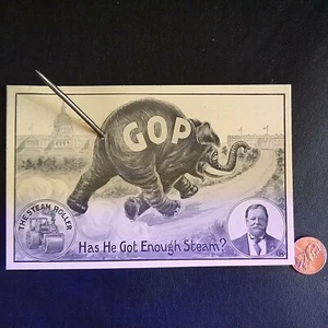 William Howard Taft 1912 Postcard GOP Elephant Steamroller tail is a spring Nice - Picture 1 of 5