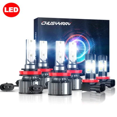 H9 H11 LED Headlight High Low Bulbs Combo 6500K + H11 Fog Light With cooling fan - Image 1 of 4