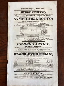 Georgian Playbill Flyer Theatre Royal Liverpool Nymph Of The Grotto 1829 - Picture 1 of 2