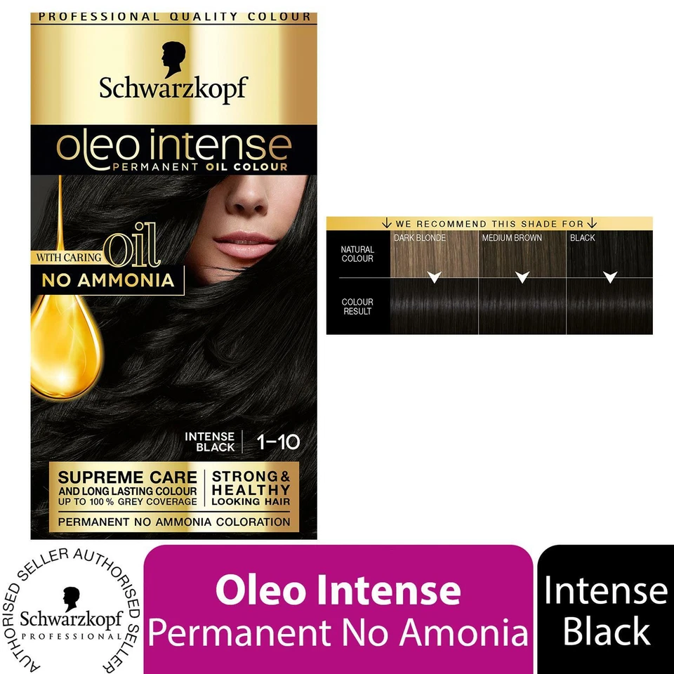 Schwarzkopf Oleo Intense Permanent Oil Colour, 1-10 Intense Black 1pk 2pk or 3pk