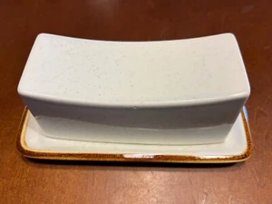 Mikasa NATURAL BEAUTY Covered Stick Butter Dish C9000 Brown Trim Speckled Japan - Picture 1 of 7