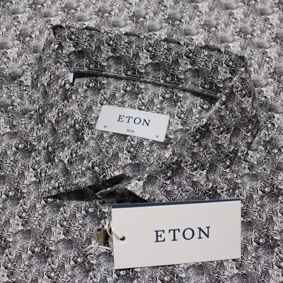 Camisa de vestir Eton nueva con etiquetas talla 41 16 calce ajustado en negro/blanco estampado abstracto de cebra Foto 1 de 4