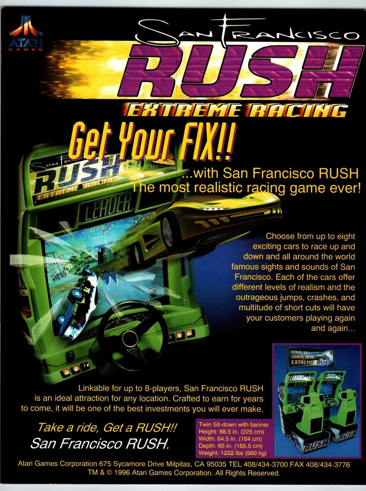 San Francisco Rush Extreme Racing Arcade Game Flyer Original 1996 Promo Artwork - Image 1 of 1