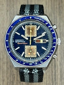 SEIKO 6138-0030 Automatic Speed Timer Sports Watch Men's Vintag KAKUME Blue Dial - Picture 1 of 10