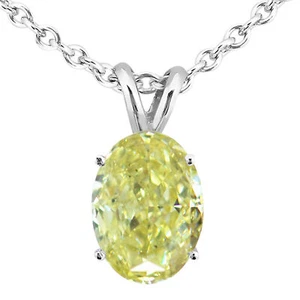 Diamond Solitaire Pendant Natural Yellow Oval Treated 14K White Gold 1 Carat - Picture 1 of 4