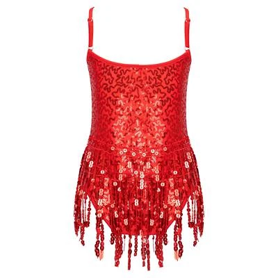 Girl Jazz Latin Dance Dress Sequins Ballet Leotard Tassel Dancewear Costumes - Image 1 of 2