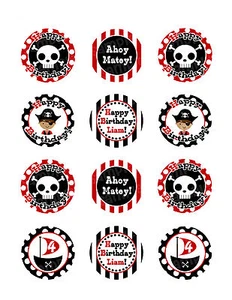 PIRATE BIRTHDAY Edible Cupcake Image Frosting Sheet Cookie Toppers PERSONALIZED! - Picture 1 of 1