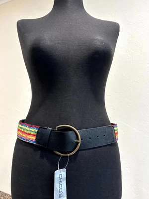 Cinturón Trenzado Mujer Chico's S Multicolor Boho Hilo Metálico Cuero Ajustable Foto 1 de 4