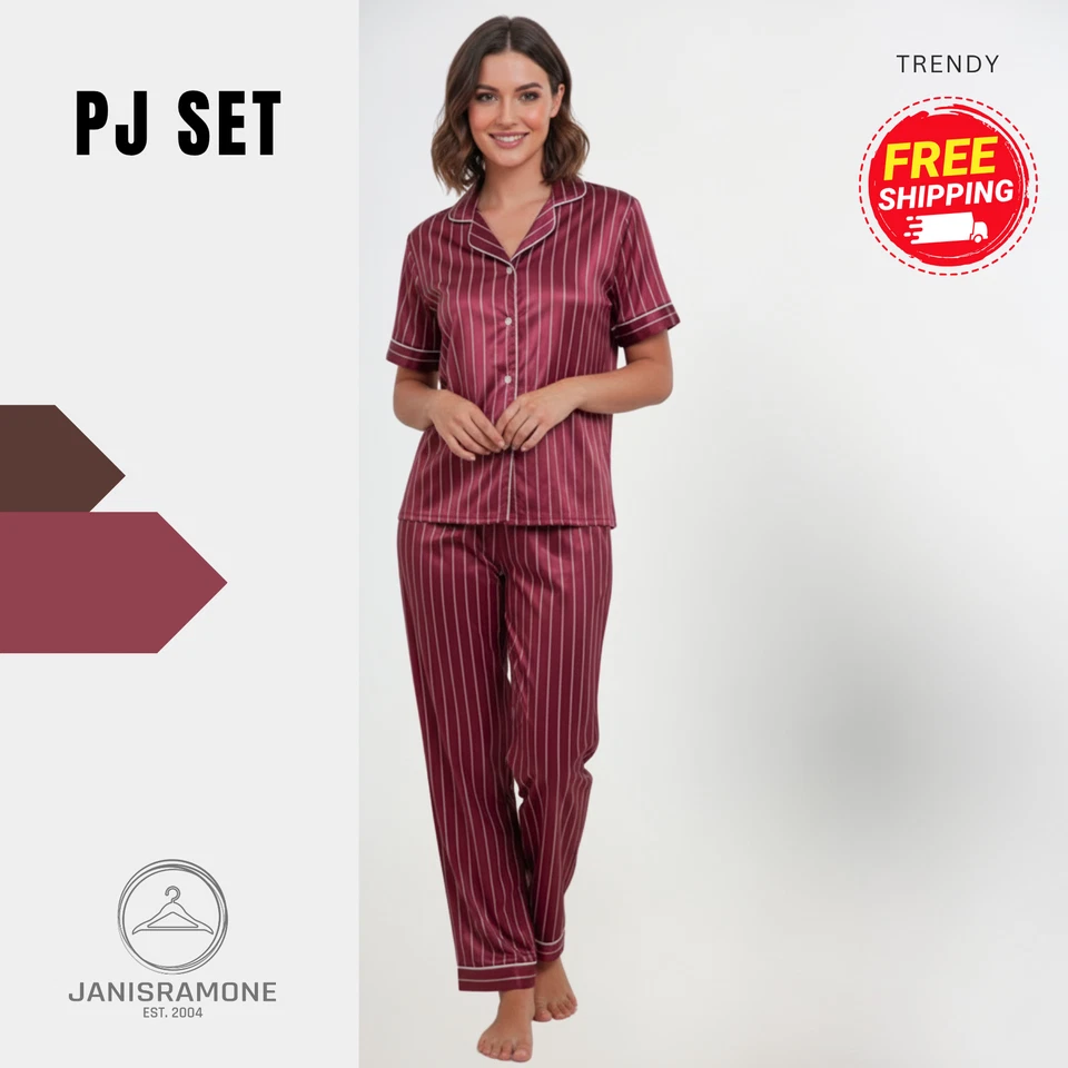 Womens Stripe Pyjamas 2Pcs Set Stretchy Nightwear PJs Xmas Long Sleeve Sleepwear - Image 1 of 1