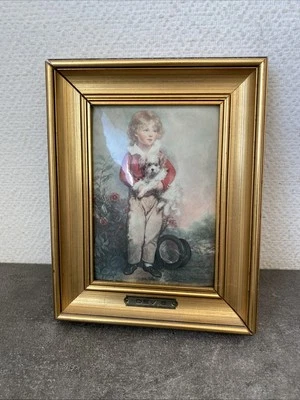 Ancien Cadre Helca Devis Enfant Avec Son Chien Fait Main Deco Retro  - Photo 1/4