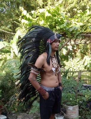Black Feather Warbonnet Headdress Indian Hat Handmade Costume Cosplay Chief - Image 1 of 4