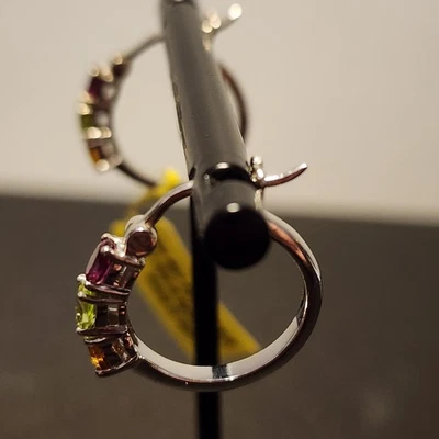 STS纯银多色宝石小环状耳环彩虹礼物925 — 第 1/4 张图片