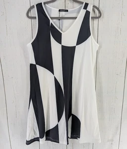 Markenlos Größe Small schwarz weiß geometrisches ärmelloses Damenkleid neu mit Etikett - Bild 1 von 8