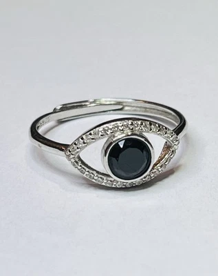Anillo Mal de Ojo Diamantes Espinela Negra Natural Plata de Ley 925 Diamantes Foto 1 de 4