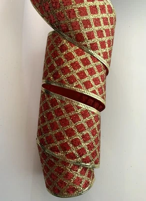 Christmas Ribbon, Metallic Red and Gold, 2 1/2" Wide, Wired Edge, 5 YARDS - Image 1 of 3