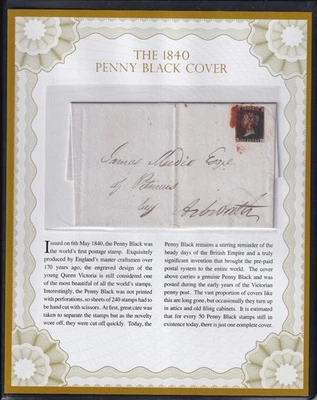 GB QV penny black entire in Westminster folder + COA - dated Novermber 1840 - Image 1 of 4