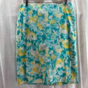 Talbots Damen Größe 2 Bleistiftrock Blumenmuster Aqua Gelb Karriere Büro - Bild 1 von 6