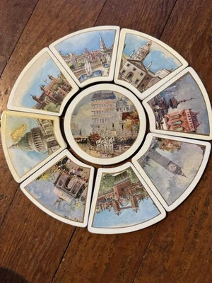 9 Vintage european Coasters cork backed circle drink mat - Image 1 of 4