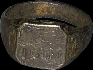 Antique Victorian Bronze World's Fair Memento Shield Ring 1900 Anthropomorph - Picture 1 of 1