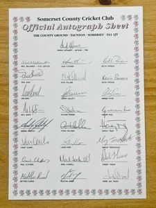 Hand Signed A4 Sheet - Somerset County Cricket Club 1994 - 25 signatures - Picture 1 of 1